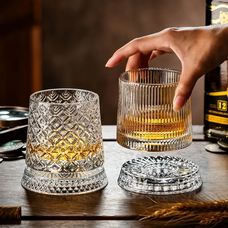 威士忌酒杯洋酒杯水晶玻璃轻奢家用微醺旋转调酒白兰地杯创意个性