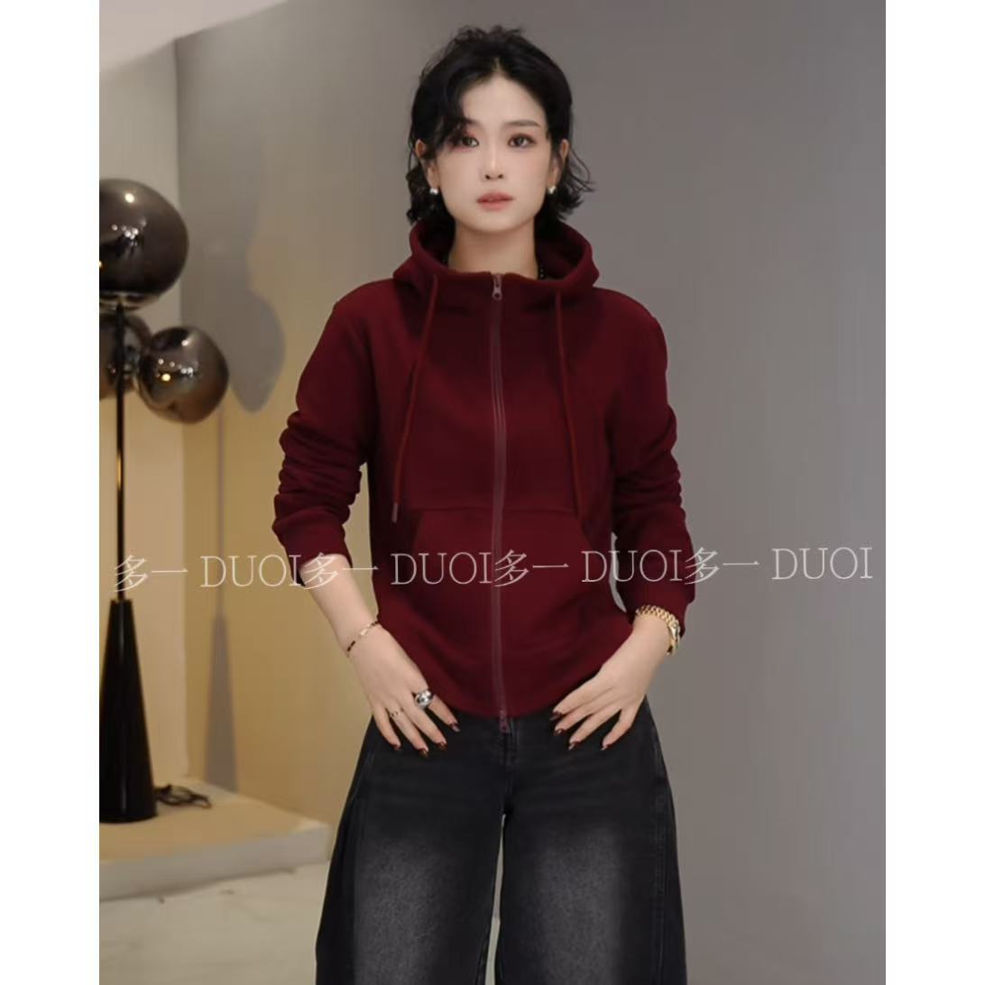 多一“德绒卫衣”2025秋季立领连帽双头拉链抽绳鱼骨长袖百搭卫衣