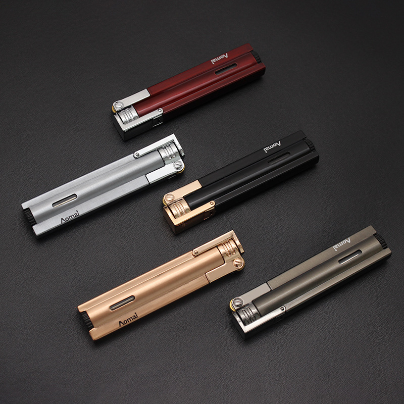 奥麦AM-7101防风砂轮打火机开盖定火直冲可充气体金属打火机