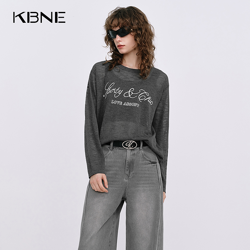KBNE针织衫女款爆款2025新款秋季时髦洋气慵懒风印花长袖t恤上衣