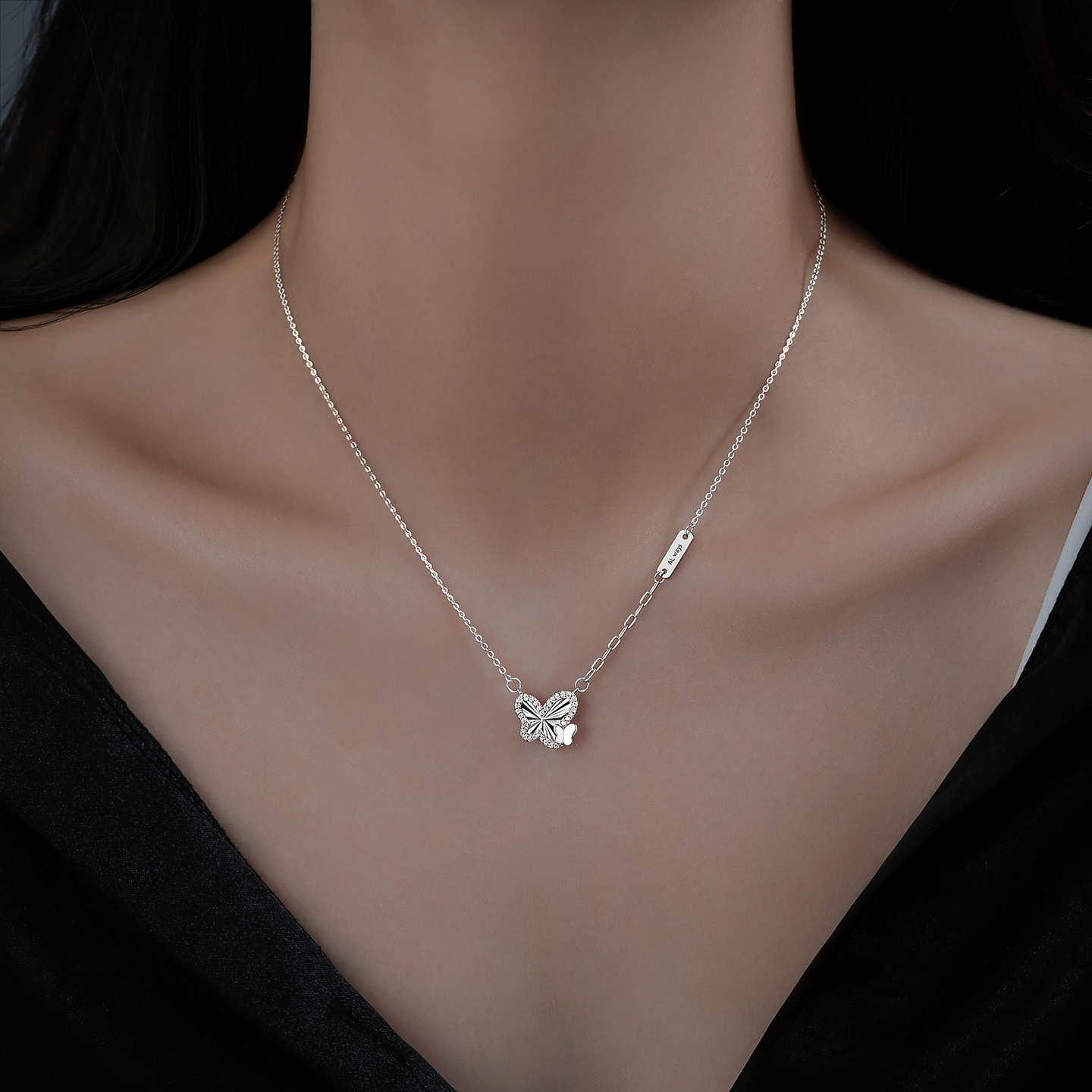 坠链均925银 925纯银蝴蝶项链气质精致设计感锁骨链ins小众百搭女
