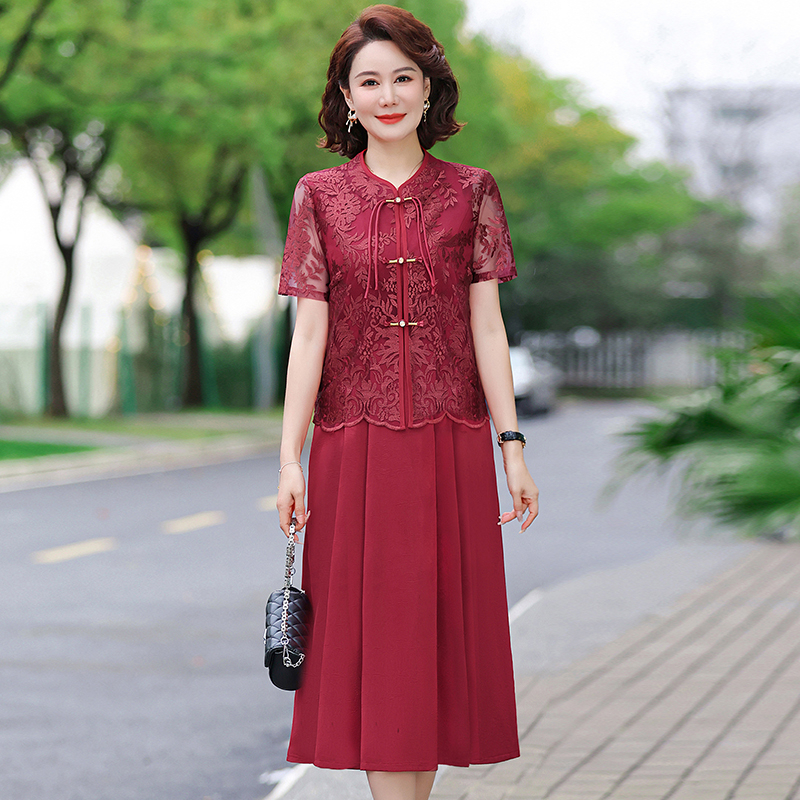 喜婆婆婚宴装夏装高贵连衣裙女结婚礼服平时可穿妈妈款新中式裙子