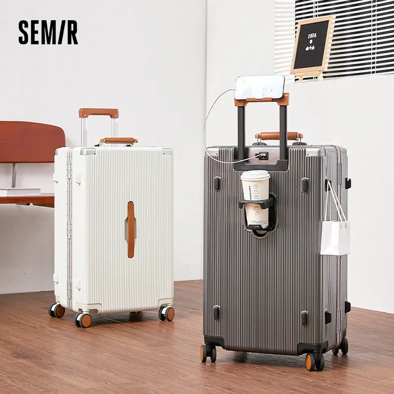 Semir/森马登机行李箱旅行行李箱高档铝框白色学生行李箱结实