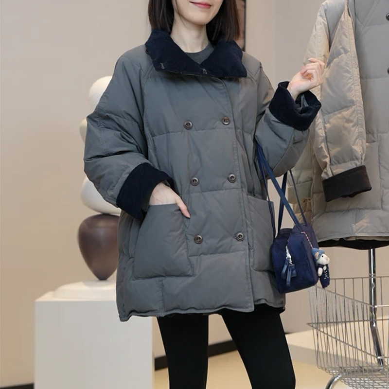 高级舒适风高领双排扣棉服2025冬季新款宽松设计日常穿搭惬意随性