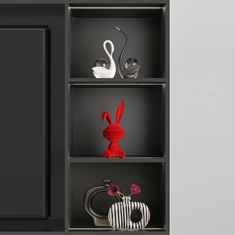 贝汉美入户玄关花瓶轻奢高级天鹅摆件客厅电视柜家居乔迁兔子摆件