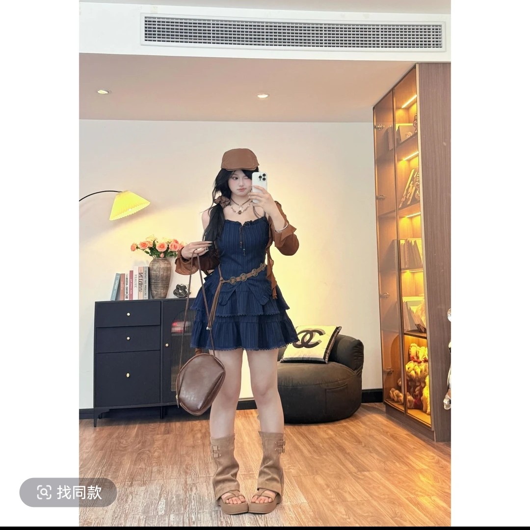 胖mm大码纯欲风吊带短裙夏季新款开衫套装配腰带