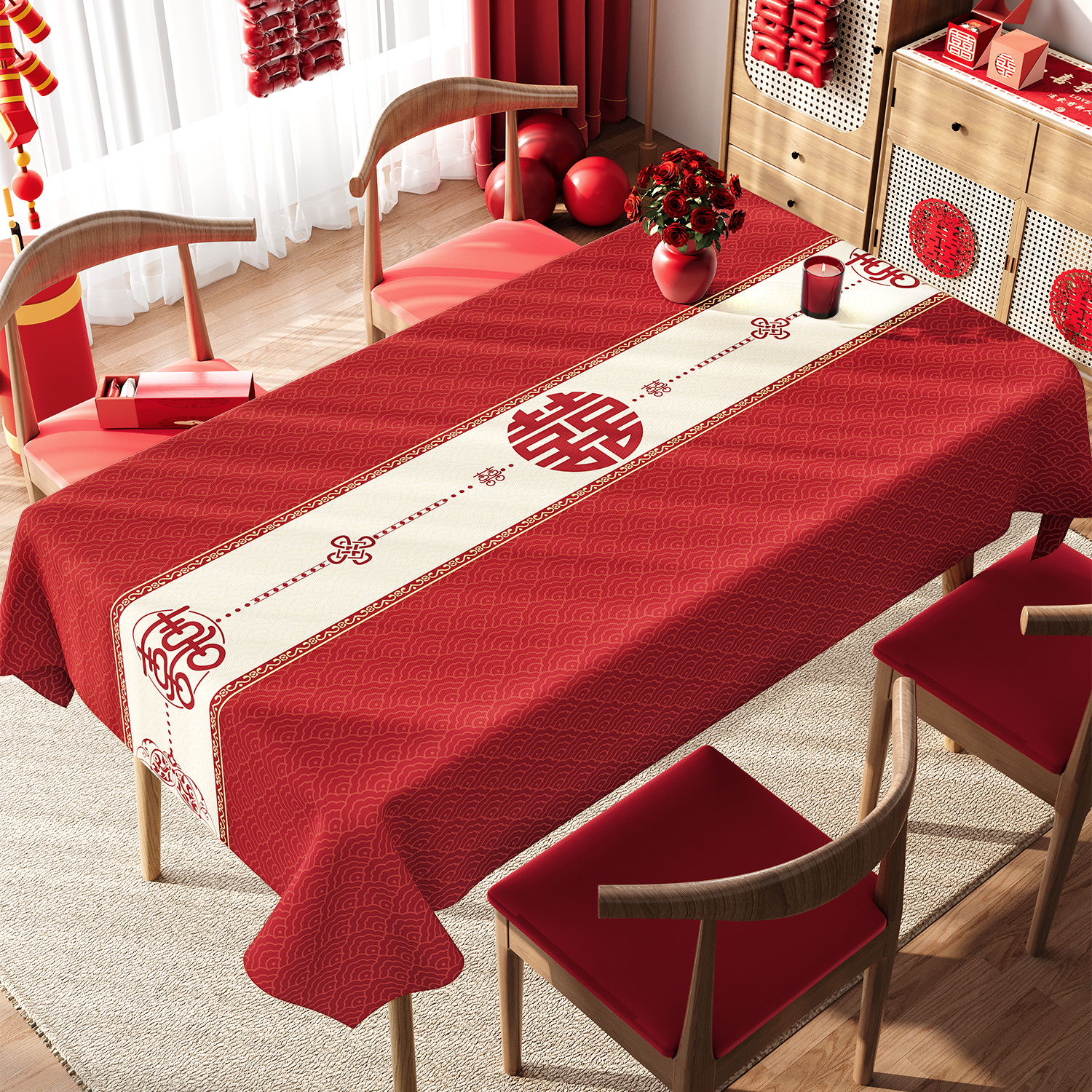 结婚桌布免洗防油防水餐桌布PVC加厚防烫订婚盖布喜庆茶几保护垫