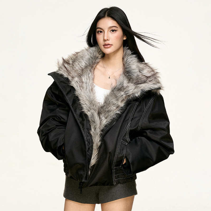 Aaisup美式座山雕翻毛领棉服女冬季宽松夹棉加厚保暖百搭毛领外套