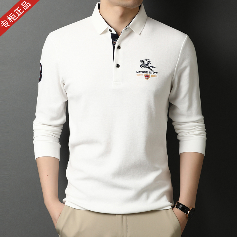 2025秋季新款英伦风男士长袖T恤POLO衫纯棉刺绣翻领休闲上衣男装