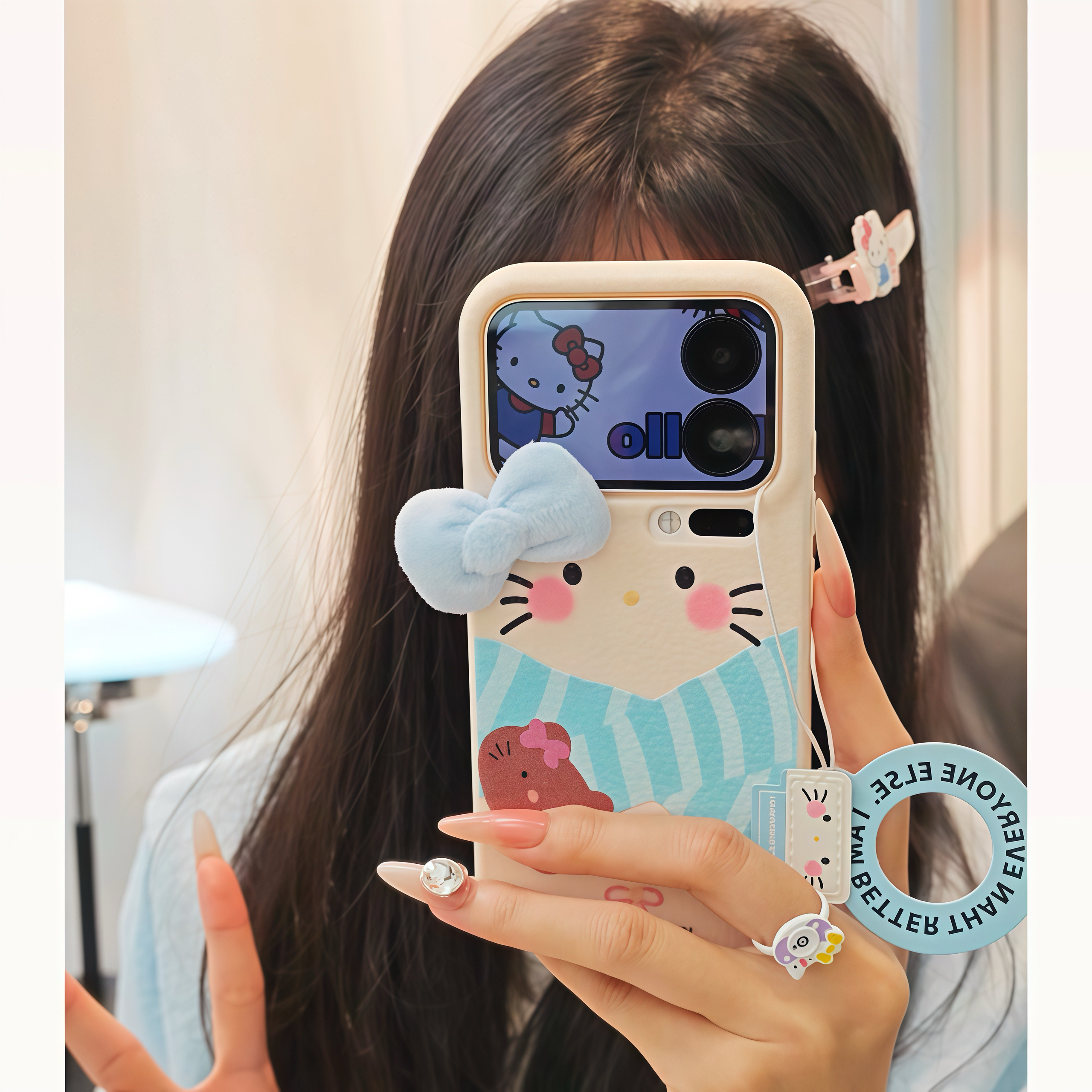 欧克里里冬季蓝围巾KT标签适用苹果17/16手机壳华为vivoppo小米17