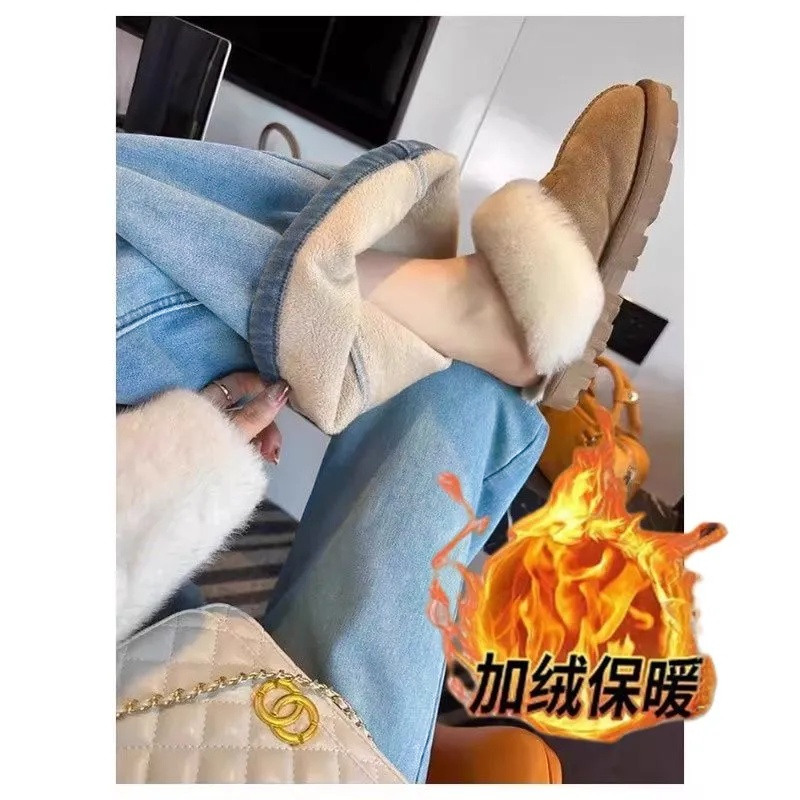 大码宽松窄版阔腿裤加绒加厚高腰复古遮肉显瘦直筒百搭时尚牛仔裤