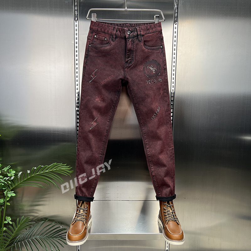 無地亭男装秋冬新款轻奢高品质潮流时尚百搭舒适耐穿卷边牛仔裤男