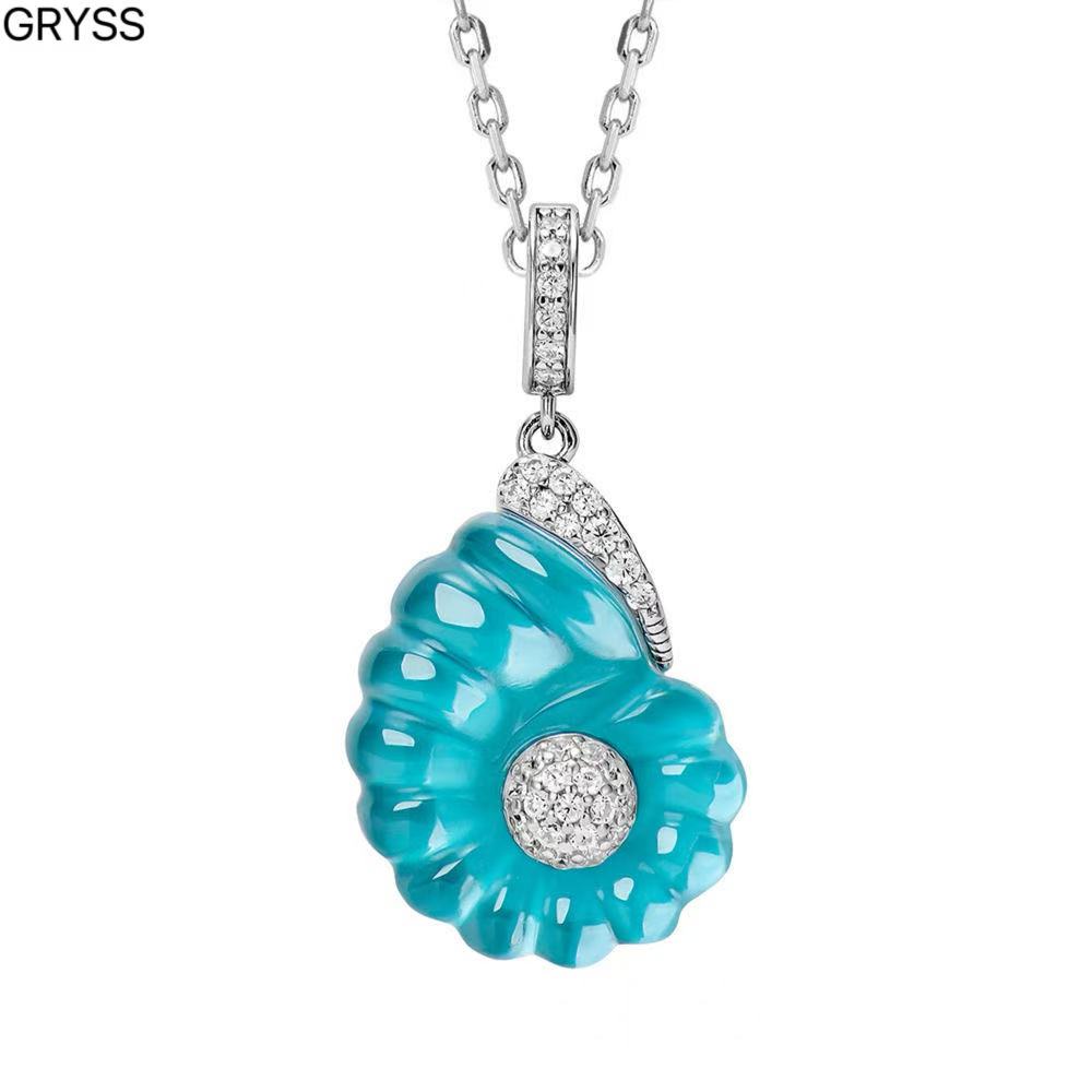 坠链均925银莫桑石 G海螺海蓝帕白水今银项链不掉色时尚K/FMCY413