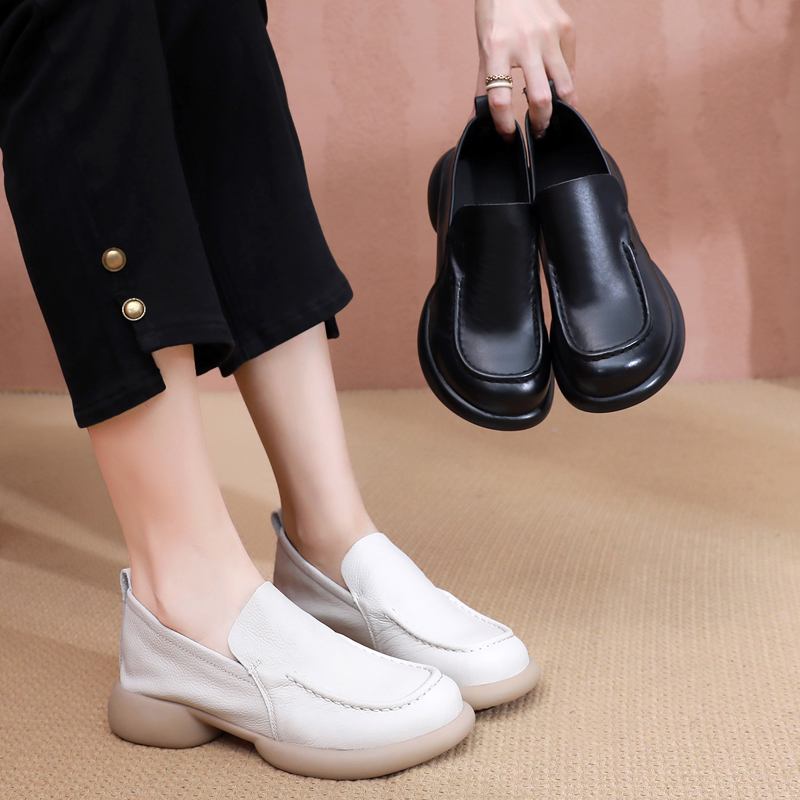 春秋新款真皮平底单鞋软面软底中年妈妈鞋旅游鞋跳舞鞋一脚蹬单鞋