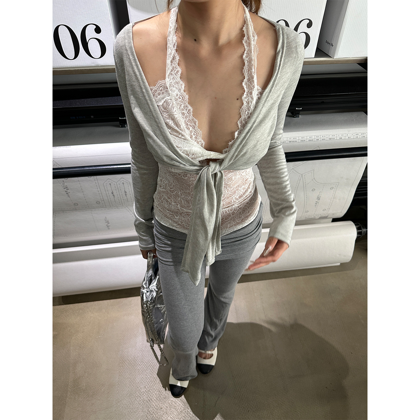 JQWENTION 2025Aw''失落玫瑰‘’蕾丝假两件针织上衣