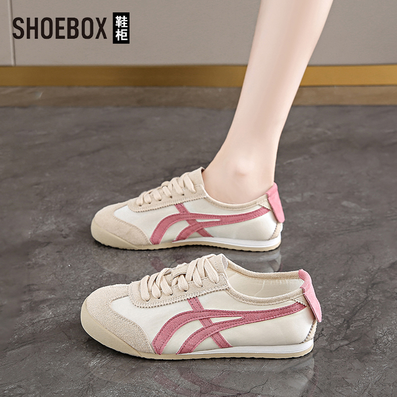 SHOEBOX鞋柜复古德训鞋女2025新款秋季小众粉色阿甘鞋平底休闲鞋