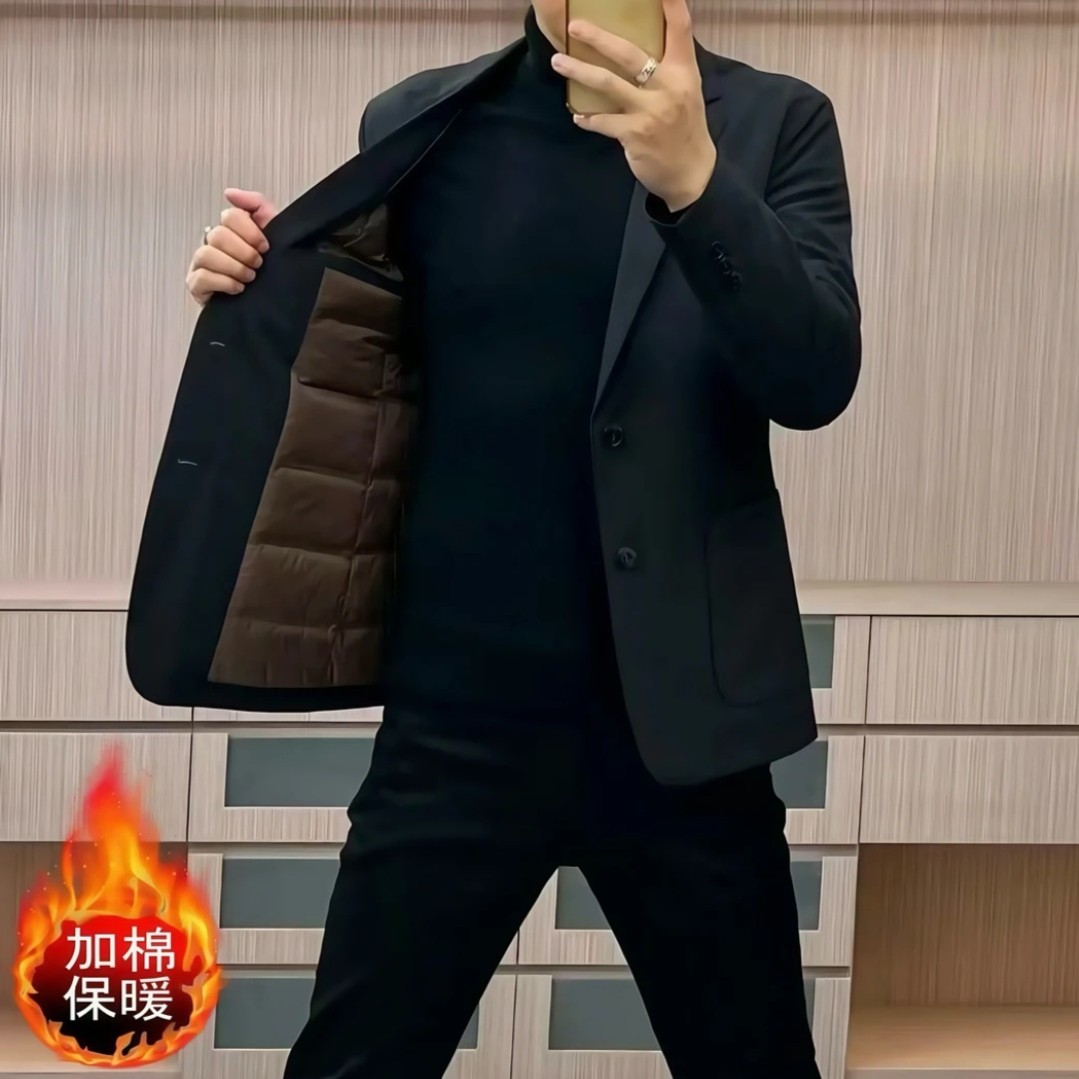 2025冬季新款百搭男士修身加棉商务休闲西服棉服高档简约西装棉衣
