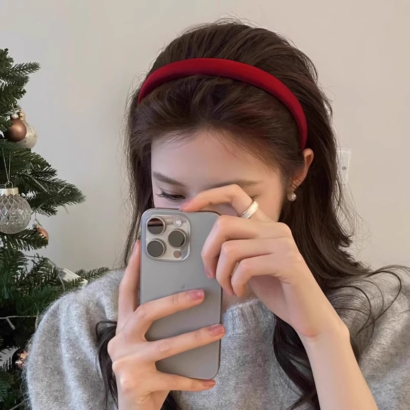 高级感复古红色细款海绵发箍女秋冬高颅顶压发洗脸头箍气质发饰品