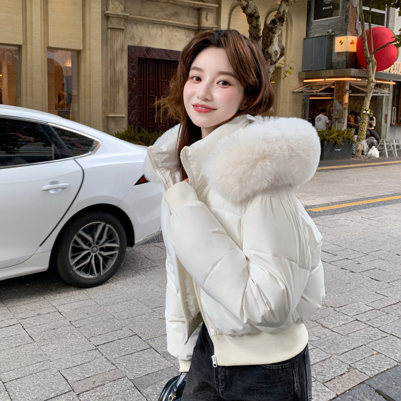 2025冬季新款宽松显瘦毛领连帽短款服女收腰加厚棉衣棉袄棉服外套