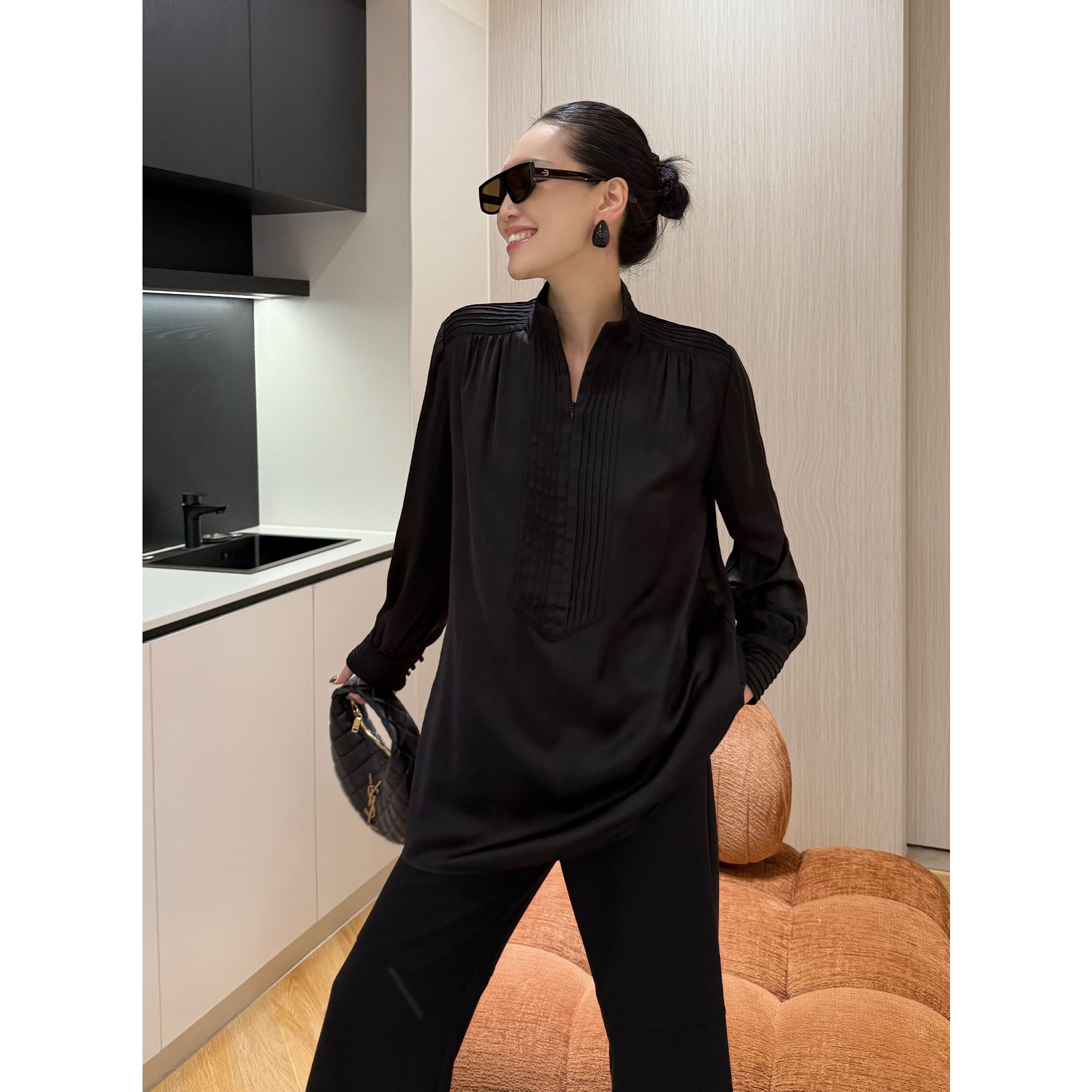 紫紫  睿智高干衫 褶位经典叠穿内搭神器花边立领小衫ZD09SZYL754