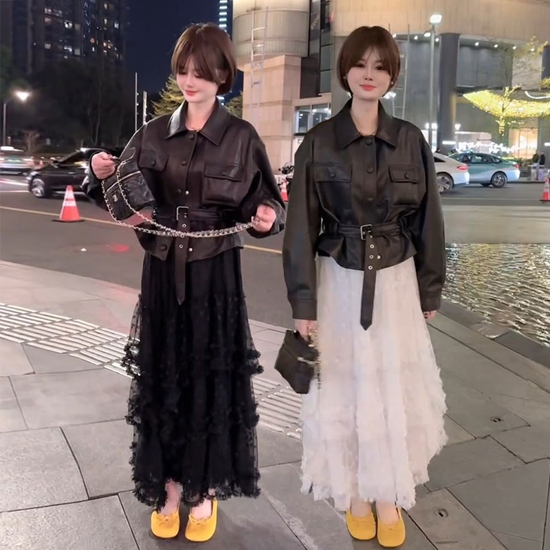 2025春季甜酷风皮衣女显瘦洋气休闲短款收腰皮夹克上衣翻领外套女