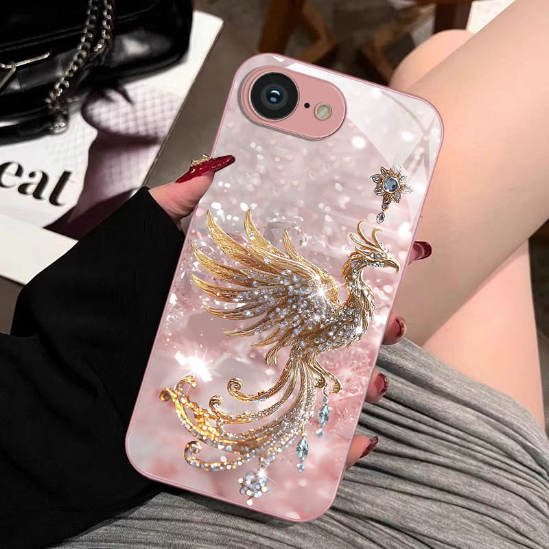 金钻凤凰苹果16e手机壳轻奢全包防摔耐脏玻璃壳散热金属漆新款