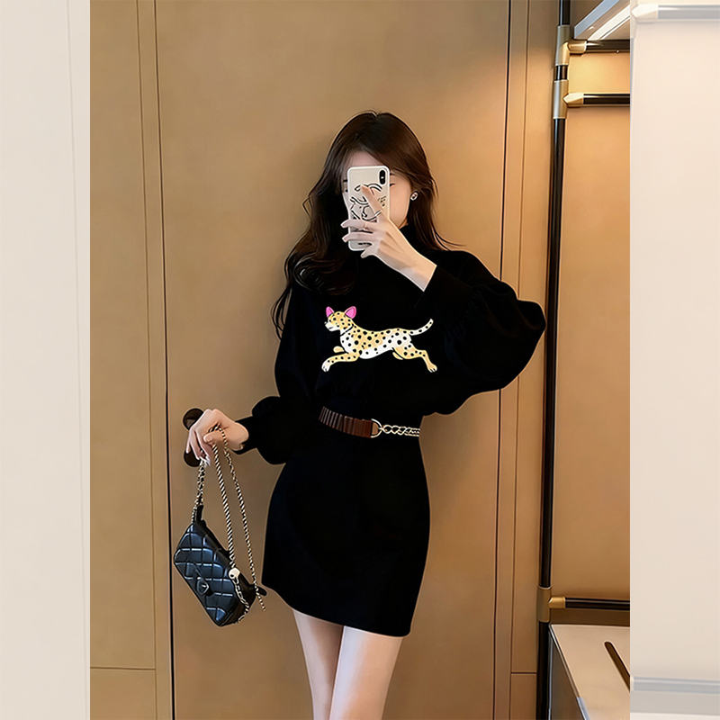 漂亮出片衣服内搭黑色收腰包臀长裙女装秋冬高贵气质针织连衣裙子