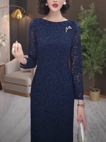 秋季高端时尚轻奢高级感重工蕾丝刺绣裙女收腰显瘦气质优雅连衣裙
