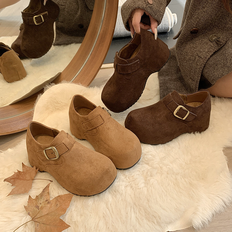 小个子内增高7CM勃肯鞋女2025秋冬季新款复古懒人一脚蹬豆豆单鞋