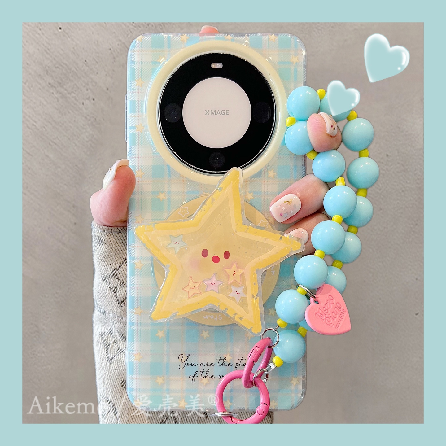 适用华为mate70pro+手机壳格纹黄色星星mate60pro+摇摇乐磁吸支架