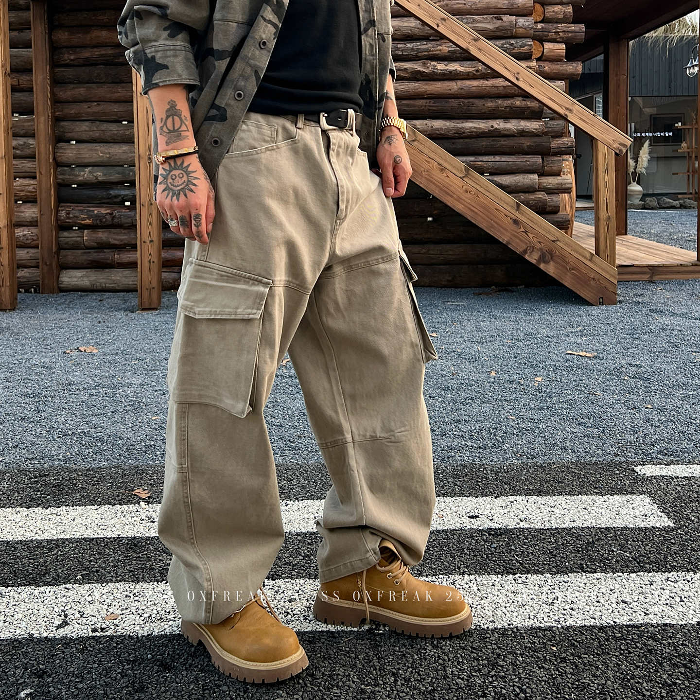 OXFREAK「重工水洗帆布」美式工装牛仔裤男直筒宽松baggy廓形伞兵裤