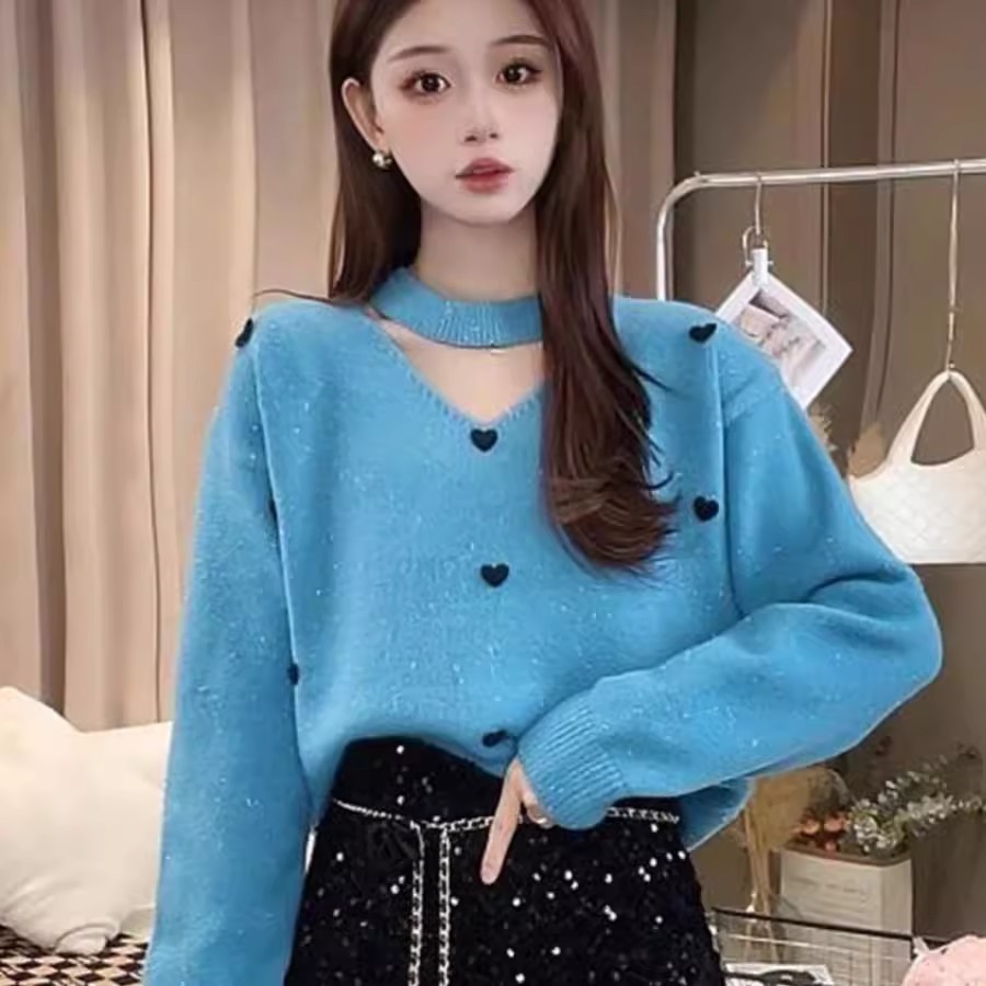 挂脖软糯v领打底毛衣女2025新款爆款春秋洋气内搭针织衫上衣春秋