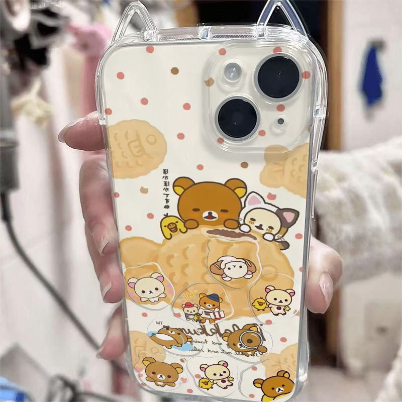雕鱼烧轻松熊适用苹果16promax手机壳iPhone15小蛮腰14卡通13透明