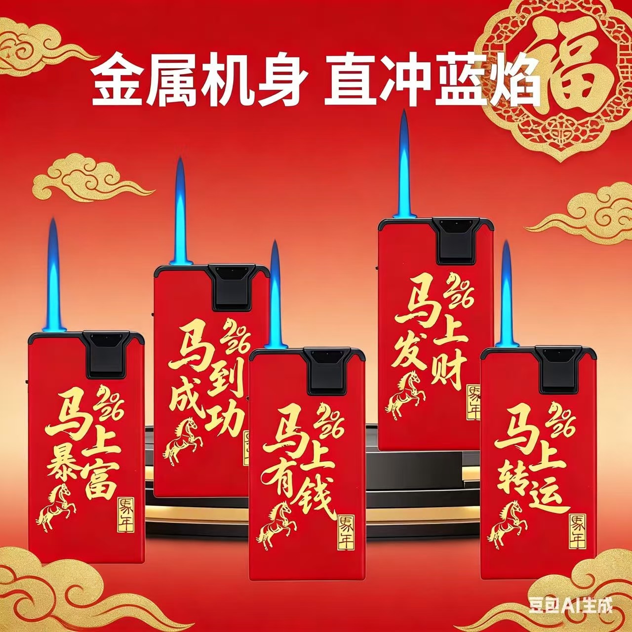 2026新款马年创意高颜值金属防风可充气防爆打火机适合家用送礼