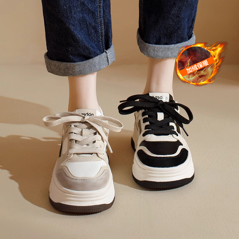 奥古狮登复古板鞋女2025新款秋冬厚底黑白熊猫鞋小白鞋加绒运动鞋