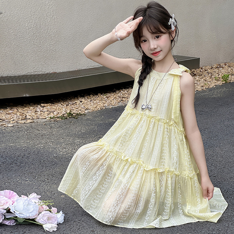 女童无袖连衣裙夏装2025新款洋气儿童夏季薄款洋气沙滩裙裙子潮款