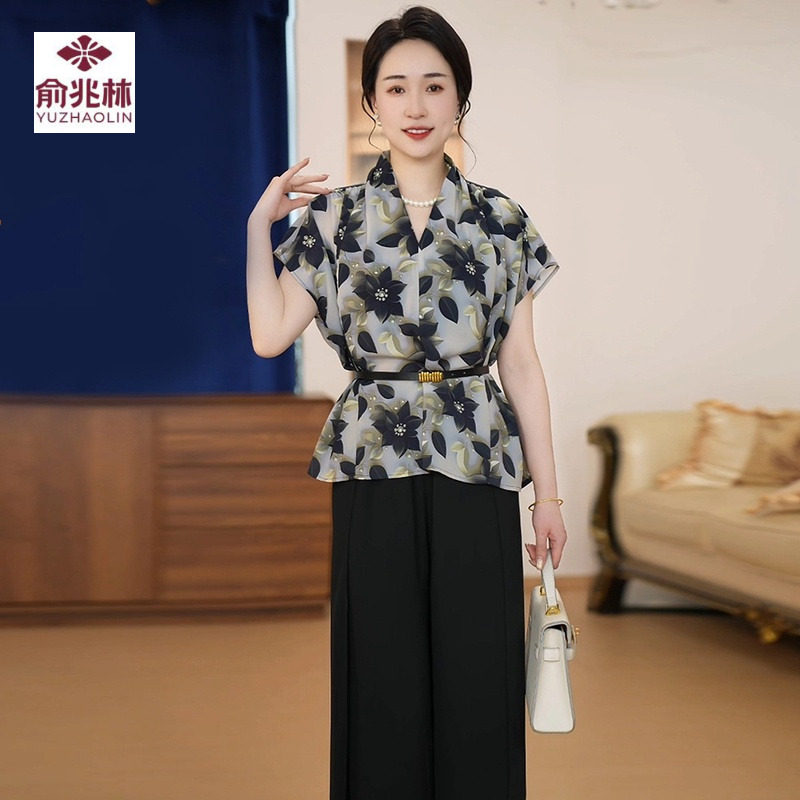 俞兆林妈妈装印花气质休闲套装宽松文艺时尚夏季高级感两件套