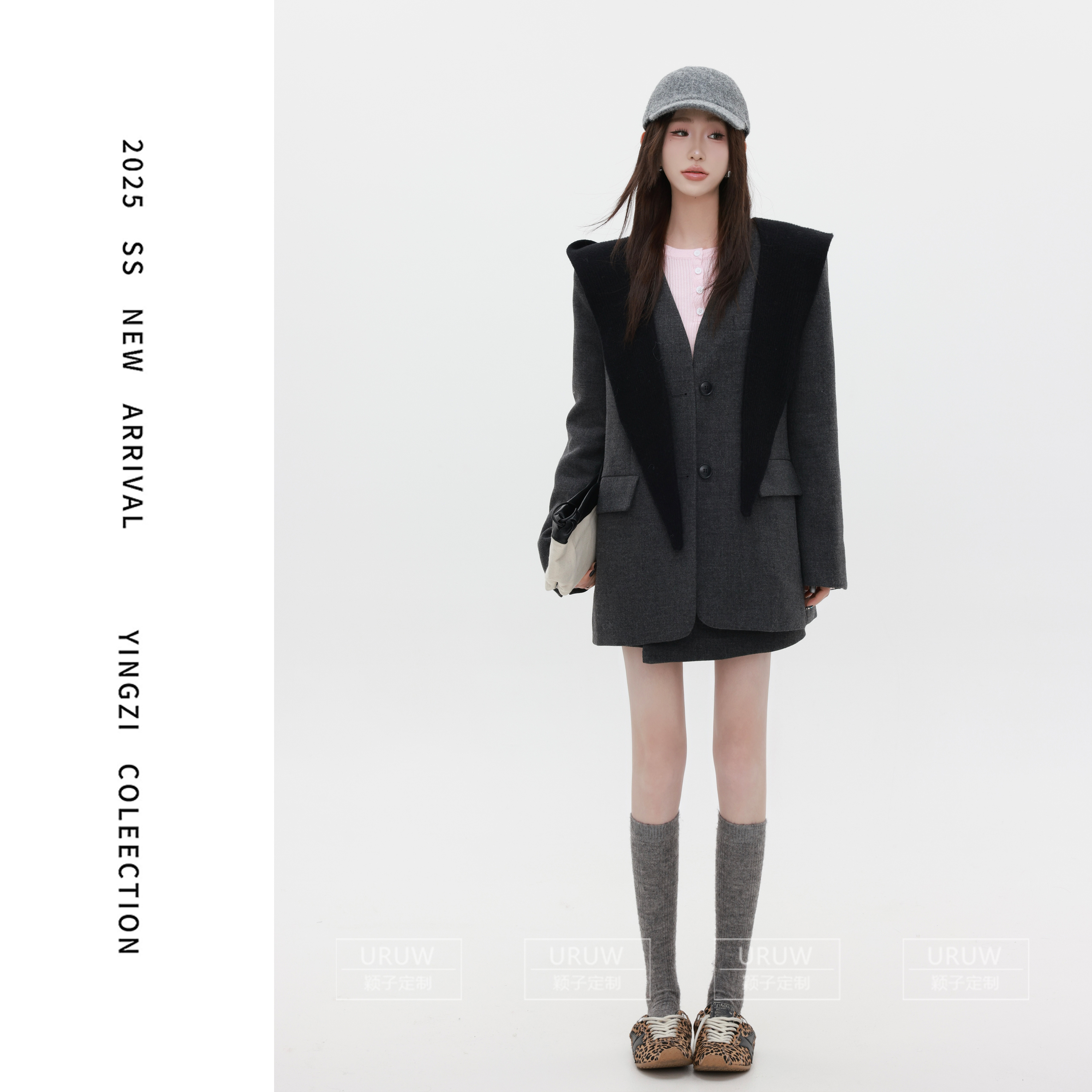 颖子定制【行星轨迹】高级感气质无领夹棉西装休闲高腰A字短裙2162