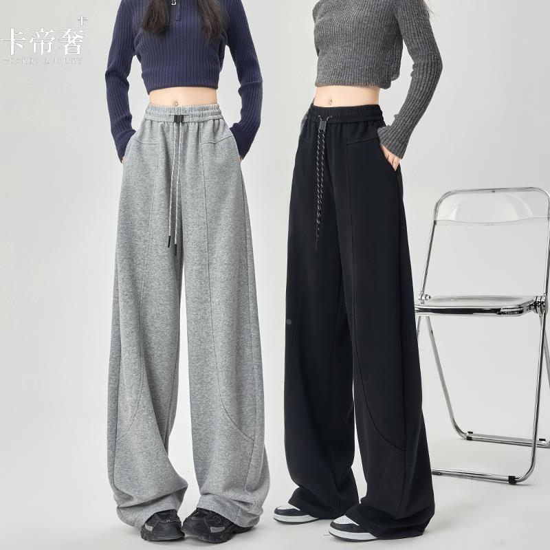 卡帝奢美式灰色运动香蕉卫裤女春秋季2025新款高腰宽松高个子加长