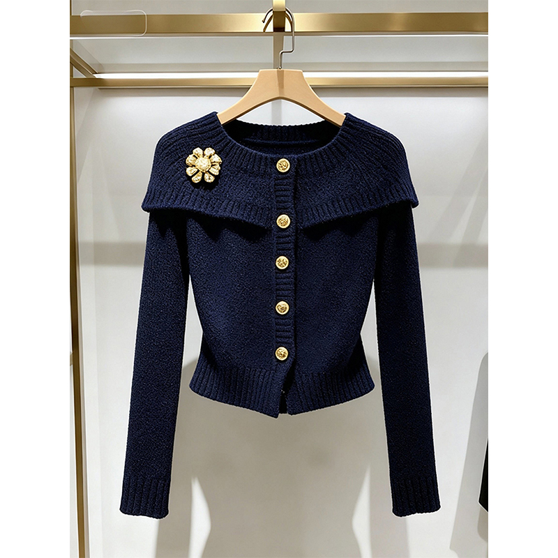 C3621#斗篷针织上衣女巨好看独特漂亮气质小香风毛衣外套 配胸针