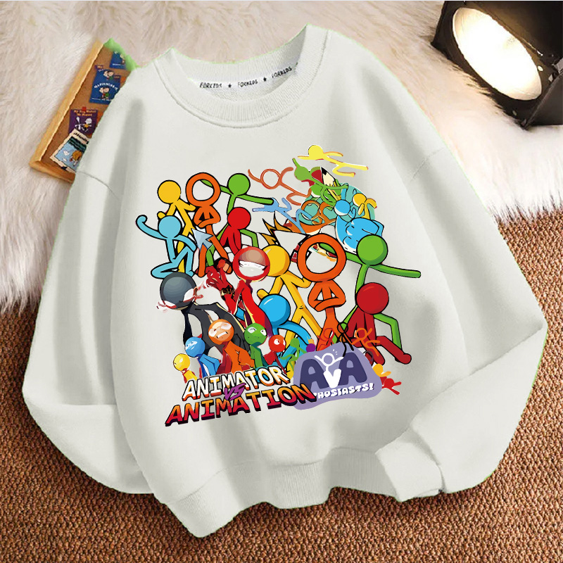 火柴人春秋冬新款男女小中大儿童卫衣红色加厚长袖宽松上衣外套潮