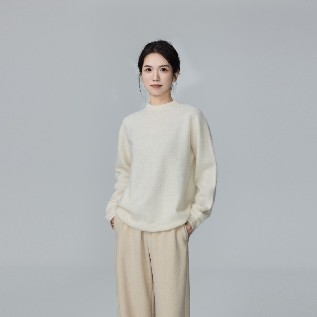 小禾【三好打底】顶奢山羊绒绵羊毛花纱精致肌理拉毛半高领毛针织衫