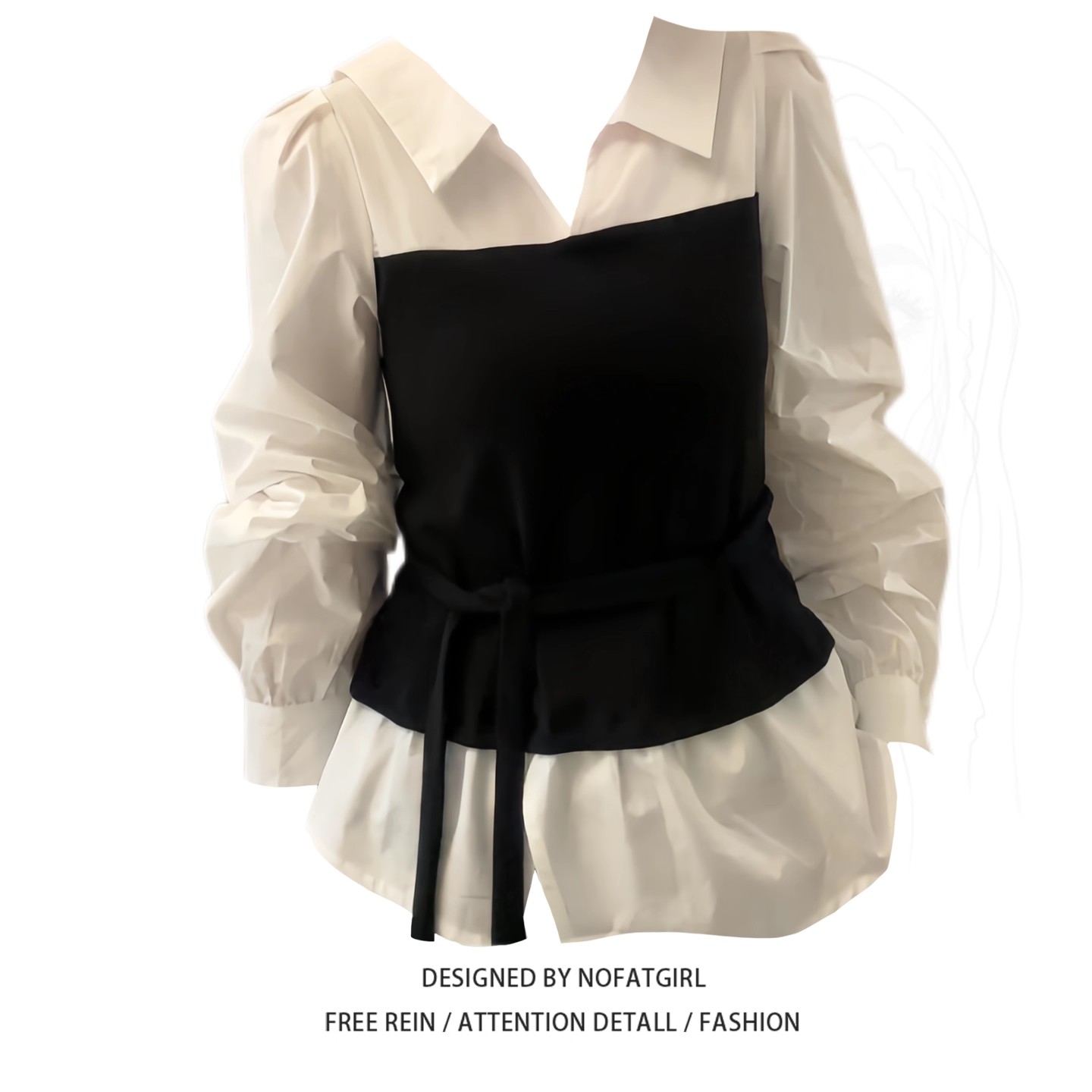 大码胖MM韩系复古撞色假两件长袖衬衫女早秋季设计感显瘦百搭上衣