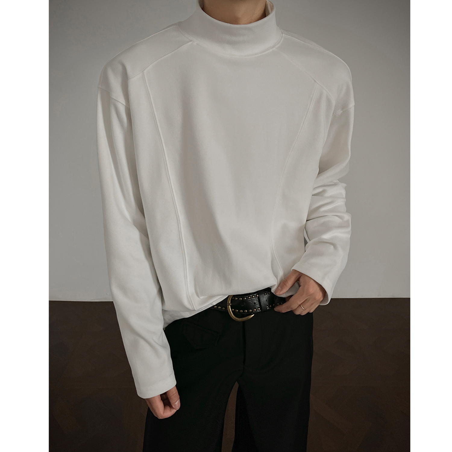 双面绒半高领打底衫长袖t恤男春秋美式复古潮牌内搭百搭宽松上衣