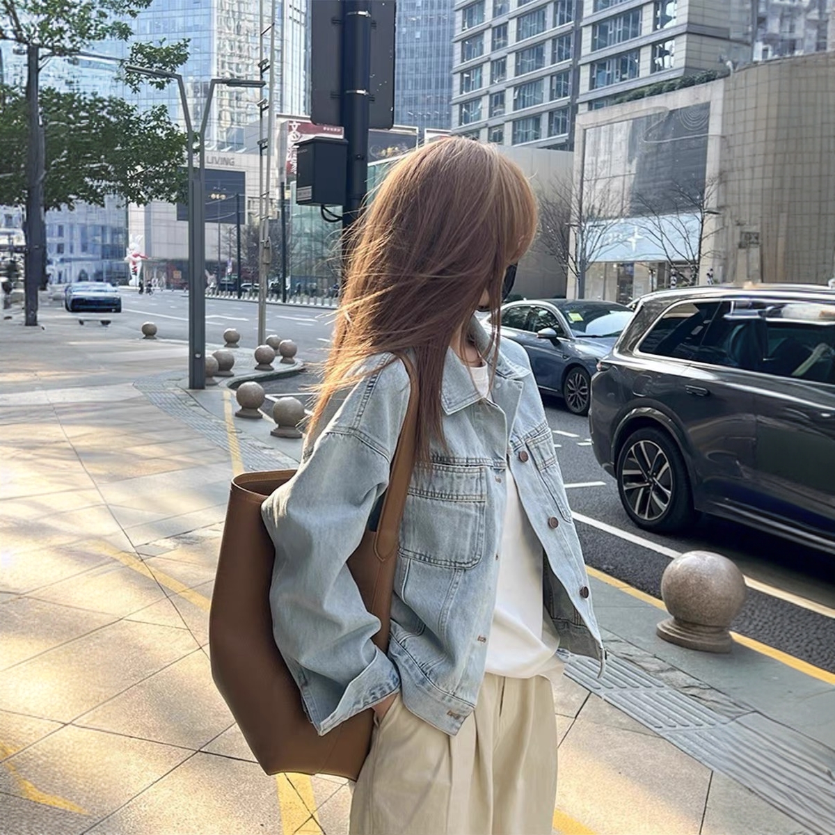 2025年春秋新款韩系宽松百搭夹克长袖上衣高级感复古蓝牛仔外套女