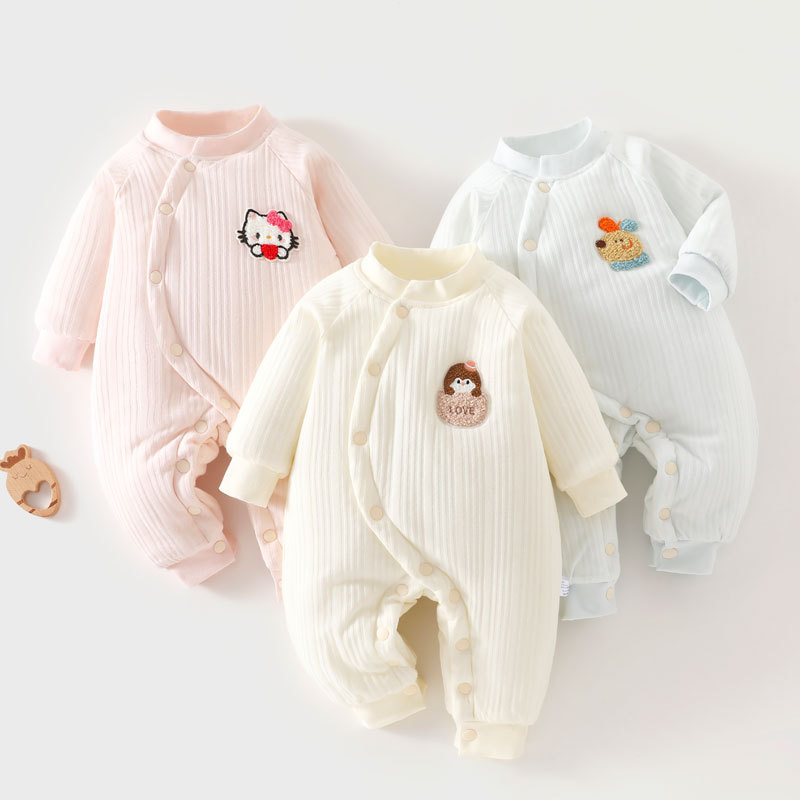 【专柜】冬季婴儿连体棉袄夹棉加厚150g新生儿棉服偏扣宝宝棉衣春