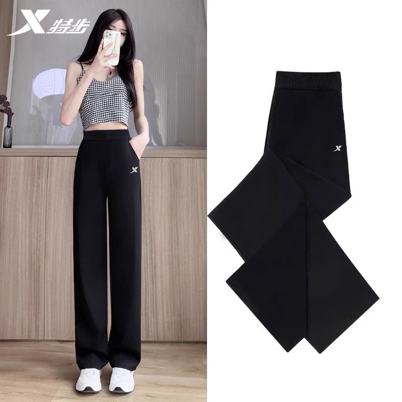 特步直筒运动裤女夏季冰感薄款速干裤透气休闲跑步裤子弹力长裤女