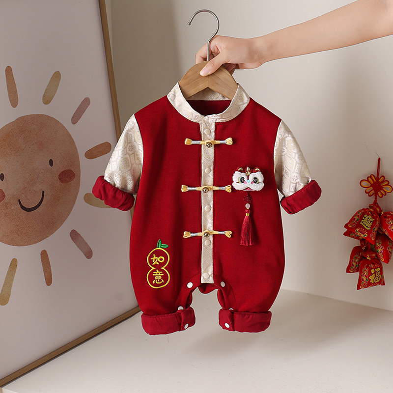 婴儿秋装2025新款中国风唐装连体衣宝宝衣服春秋款周岁服抓周礼服