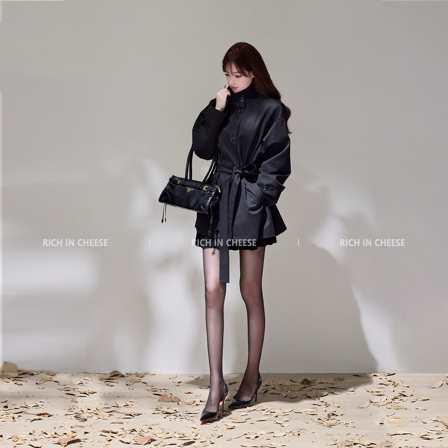 RICHINCHEESE 柏林往事【高定款】 立领时尚秋冬季系带中长款风衣