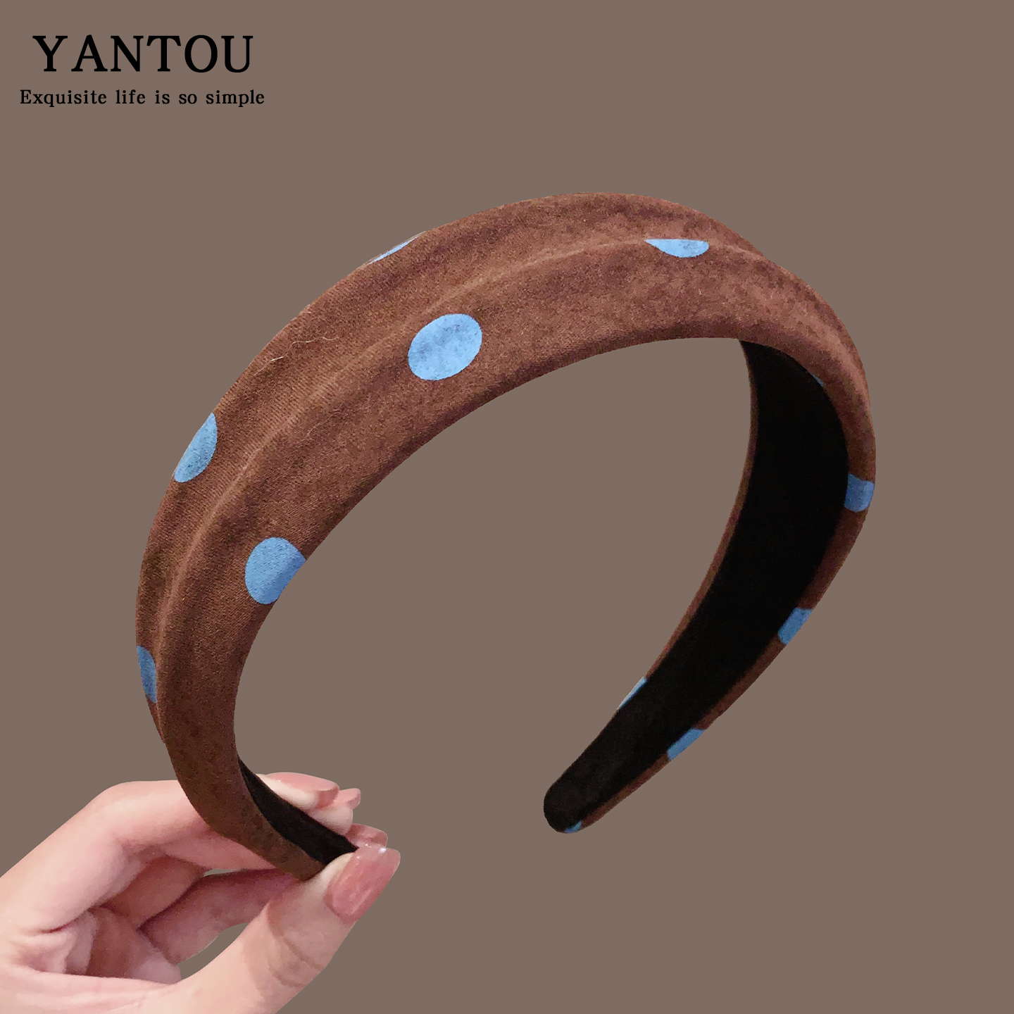 秋冬毛绒蓝色波点发箍女2025新款宽边高颅顶头箍时尚洋气发卡发饰